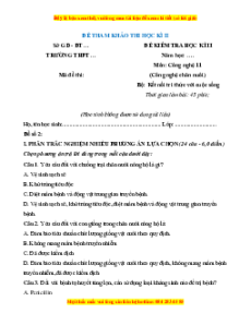 Đề thi Công nghệ 11 cuối kì 2 Kết nối tri thức (Đề 2- chăn nuôi cấu trúc mới)