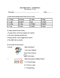 Đề thi giữa kì 2 Tiếng Anh lớp 5 Global success (Đề 1)