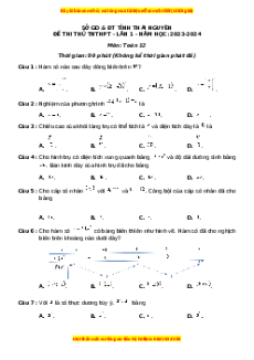 Đề thi thử tốt nghiệp Toán Sở GD Thái Nguyên năm 2024