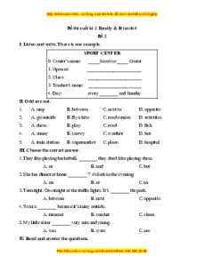 Đề thi cuối kì 2 Tiếng Anh lớp 4 Family and Friends (Đề 2 kèm file nghe)