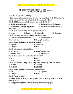 Đề thi cuối kì 1 Tin học 6 Kết nối tri thức - Đề 2
