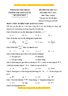 Đề thi cuối kì 1 Toán 8 Hồ Chí Minh trường THCS Ngô Tất Tố