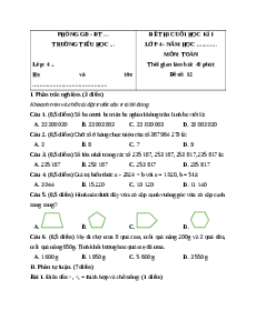 Đề thi cuối kì 1 Toán lớp 4 Kết nối tri thức - Đề 12