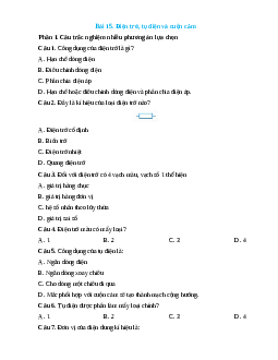 Trắc nghiệm Bài 15: Điện trở, tụ điện và cuộn cảm Công nghệ 12 Điện-Điện tử Kết nối đúng sai, trả lời ngắn 2025