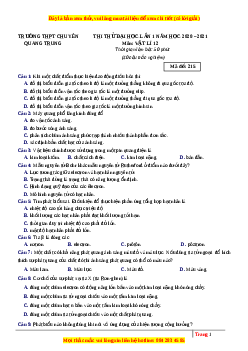 Đề thi thử Vật Lí trường Chuyên Quang Trung năm 2021