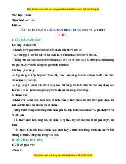 Giáo án Bài toán liên quan đến rút về đơn vị Toán 4 Kết nối tri thức