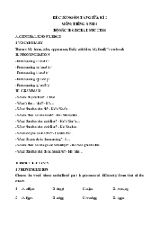 Đề cương ôn tập Giữa kì 2 Tiếng Anh 4 Global Success