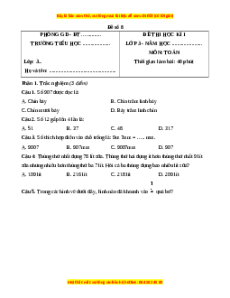 Đề thi cuối kì 1 Toán lớp 3 Chân trời sáng tạo - Đề 8