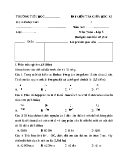Đề thi giữa kì 1 Toán lớp 5 Chân trời sáng tạo (Đề 2)