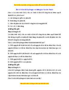Trắc nghiệm Liên kết hydrogen và tương tác van der Waals Hóa 10 Kết nối tri thức