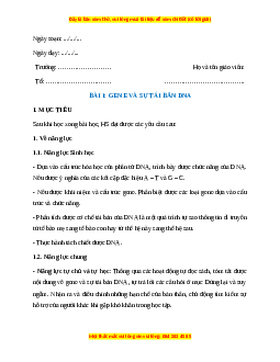 Giáo án Bài 1 Sinh học 12 Cánh diều: Gene và sự tái bản DNA