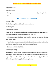 Giáo án Bài 1 Sinh học 12 Cánh diều: Gene và sự tái bản DNA