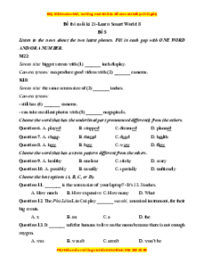 Đề thi cuối kì 2 Tiếng Anh 8 ilearn smart world (Đề 5 kèm file nghe)