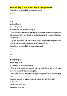 Trắc nghiệm KTPL 10 Bài 24 Chân trời sáng tạo: Nội dung cơ bản của Hiến pháp nước Cộng hòa xã hội chủ nghĩa Việt Nam năm 2013 về bộ máy nhà nước