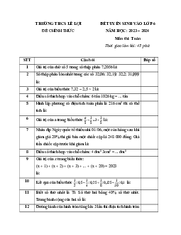 Bộ 22 Đề thi vào lớp 6 Toán TP Hồ Chí Minh các năm