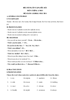 Đề cương ôn tập Giữa kì 1 Tiếng Anh 5 Global Success