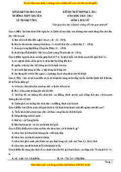 Đề thi thử Lịch Sử trường Chuyên Lê Thánh Tông lần 1 năm 2021