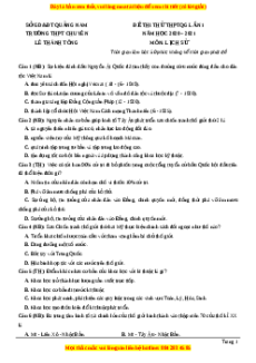 Đề thi thử Lịch Sử trường Chuyên Lê Thánh Tông lần 1 năm 2021