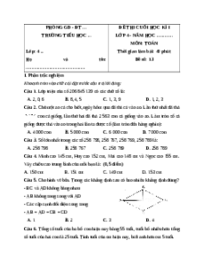 Đề thi cuối kì 1 Toán lớp 4 Cánh diều - Đề 13