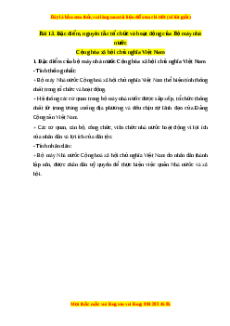 Lý thuyết Kinh tế pháp luật 10 Chân trời sáng tạo Bài 13: Đặc điểm, nguyên tắc tổ chức và hoạt động của bộ máy nhà nước Cộng hòa xã hội chủ nghĩa Việt Nam