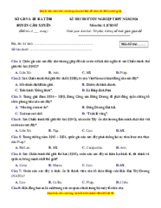 Đề thi thử tốt nghiệp Lịch sử Sở Hà Tĩnh - Huyện Cẩm Xuyên năm 2024