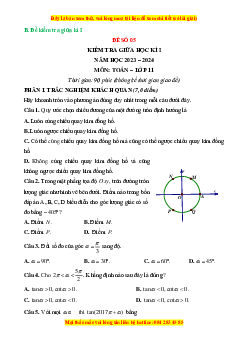 Đề thi giữa kì 1 Toán 11 Chân trời sáng tạo (đề 5)