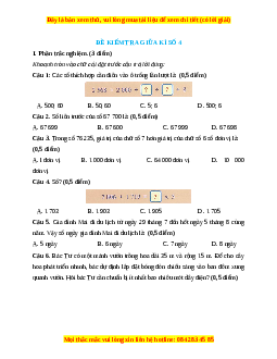 Đề thi giữa kì 2 Toán lớp 3 Chân trời sáng tạo (Đề 4)