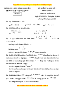 Đề thi cuối kì 1 Toán 8 Hà Nội trường THCS Thanh Quan Đề 2