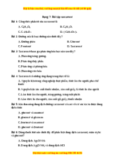 Trắc nghiệm Bài tập saccarozơ Hóa học 9