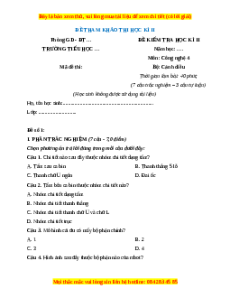 Đề thi cuối kì 2 Công nghệ lớp 4 Cánh diều (Đề 2)