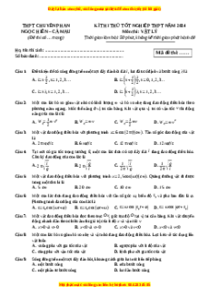 Đề thi thử tốt nghiệp Vật lí trường THPT Chuyên Phan Ngọc Hiển - Cà Mau năm 2024