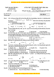Đề thi thử tốt nghiệp Vật lí trường THPT Quang Trung - Hải Dương năm 2024