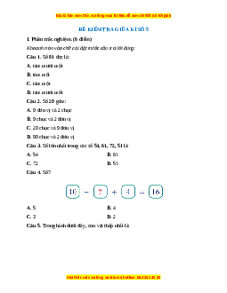 Đề thi giữa kì 2 Toán lớp 1 Cánh diều - Đề 5