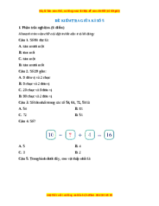 Đề thi giữa kì 2 Toán lớp 1 Cánh diều - Đề 5