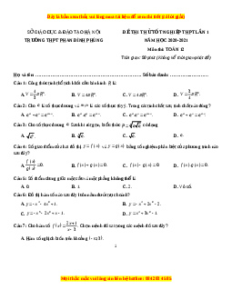 Đề thi thử Toán trường Phan Đình Phùng năm 2021