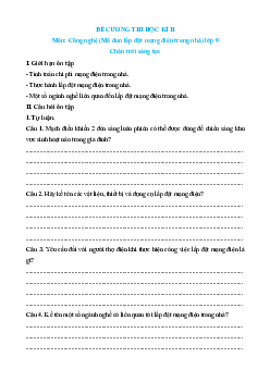 Đề cương Cuối kì 2 Công nghệ 9 Chân trời sáng tạo Lắp đặt mạng điện trong nhà