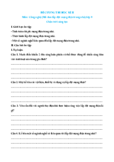 Đề cương Cuối kì 2 Công nghệ 9 Chân trời sáng tạo Lắp đặt mạng điện trong nhà