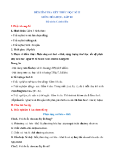 Đề cương Cuối kì 2 Hóa học 10 Cánh diều