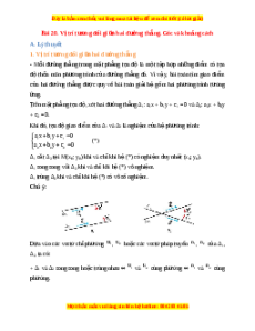 Lý thuyết Toán 10 Kết nối tri thức Bài 20: Vị trí tương đối giữa hai đường thẳng. Góc và khoảng cách