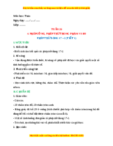 Giáo án Phép trừ dạng 17 - 2 Toán lớp 1 Cánh diều
