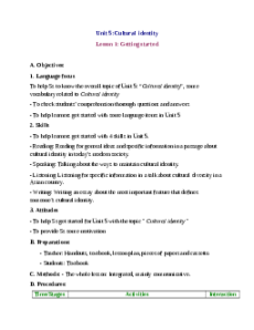 Giáo án Unit 5: Cultural identity Tiếng Anh 12 (mới CV 5512)