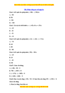 Trắc nghiệm Phép cộng các số nguyên Toán 6 Cánh diều