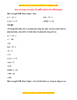 VBT Toán lớp 3 Bài 43 (Cánh diều): Tính giá trị của biểu thức số (tiếp theo)