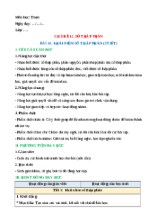 Giáo án Khái niệm số thập phân Toán lớp 5 Kết nối tri thức