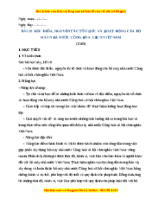 Giáo án Bài 20 KTPL 10 Kết nối tri thức: Đặc điểm, nguyên tắc tổ chức và hoạt động của bộ máy nhà nước Cộng hòa xã hội chủ nghĩa Việt Nam