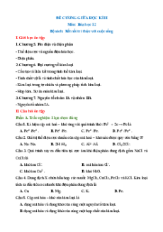 Đề cương ôn tập Giữa kì 2 Hóa học 12 Kết nối tri thức