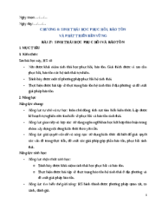 Giáo án Bài 27 Sinh học 12 Chân trời sáng tạo: Sinh thái học phục hồi và bảo tồn