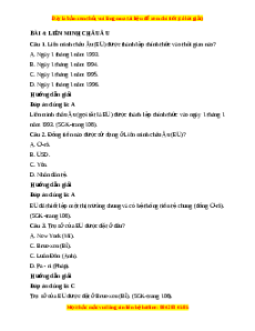 Trắc nghiệm Địa lý 7 Bài 4 Kết nối tri thức: Liên minh Châu Âu