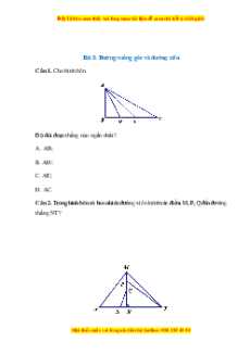 Trắc nghiệm Đường vuông góc và đường xiên Toán 7 Cánh diều