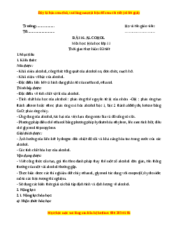 Giáo án Alcohol Hóa học 11 Chân trời sáng tạo